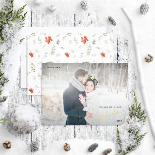 Carte De Vœux En Aluminium Merry & Married Poinsettia Berry Mariage Photo