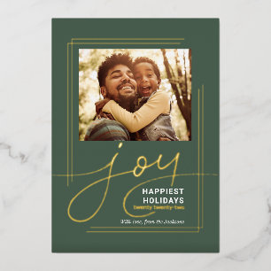 Carte De Vœux En Aluminium Message à la famille Script photo Joie Noël Or