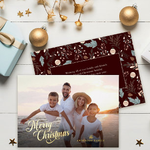Carte De Vœux En Aluminium Message de Noël en écriture complète avec verdure