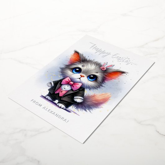 Carte De Vœux En Aluminium Mignonne Kitty à Tuxedo Joyeux Pâques (Rotation)