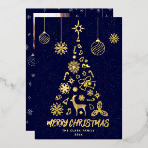 Carte De Vœux En Aluminium Minamaliste Arbre de Noël Bleu 3 Photo Collage