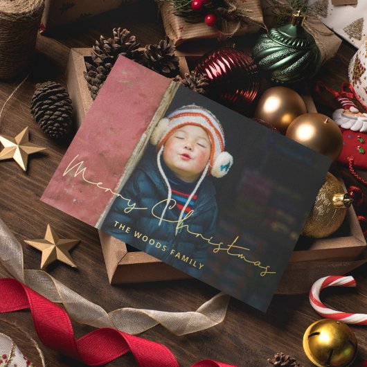 Carte De Vœux En Aluminium Mini écriture manuscrite Joyeux Noël Photo Or