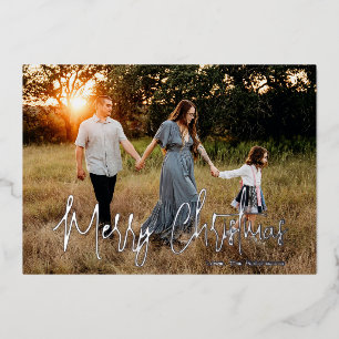 Carte De Vœux En Aluminium Mini Élégant Script Photo Moderne Noël