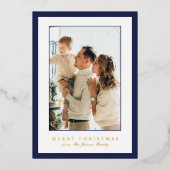 Carte De Vœux En Aluminium Minimal Blue Border Photo Elegant Christmas (Recto)