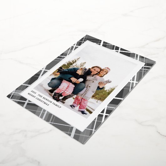 Carte De Vœux En Aluminium Minimal Carreaux Un Photo Gris Vertical Réel (Rotation)