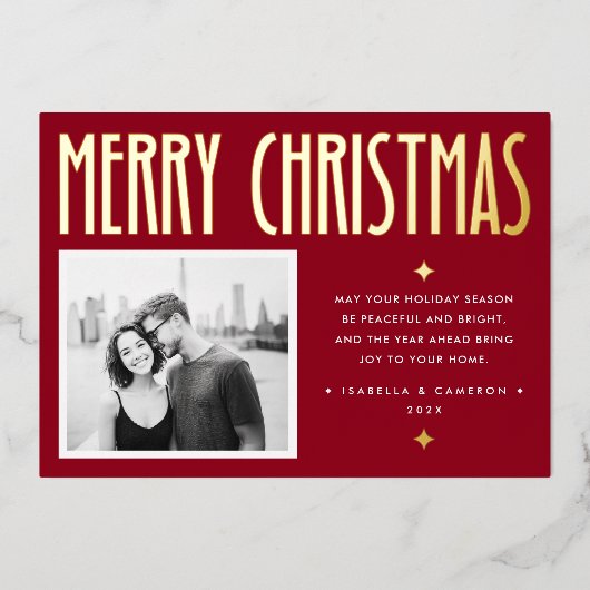 Carte De Vœux En Aluminium Minimalist Merry Christmas modern retro deep red (Recto)