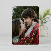 Carte De Vœux En Aluminium Minimalist Merry Script Photo Holiday Foil Card (Debout devant)