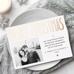 Carte De Vœux En Aluminium Minimaliste Joyeux Noël moderne rétro blanc