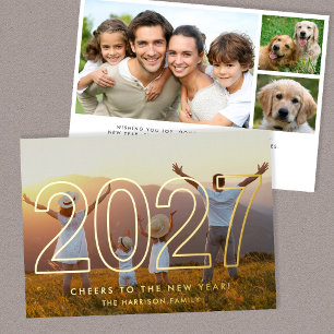 Carte De Vœux En Aluminium Minimaliste Photo Or Nouvel An 2027