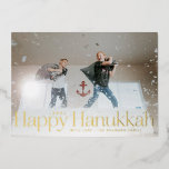 Carte De Vœux En Aluminium Minime Hanoukka Holiday Photo Gold Foil<br><div class="desc">Véritable feuille d'or est ici; choisissez de l'or,  de l'or rose ou de l'argent pour le texte graphique et modifiable. Ajoutez un message ou plusieurs photos au dos si vous le souhaitez.</div>