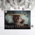 Carte De Vœux En Aluminium Minimum Happy Hanoukka Holiday Photo Rose Gold<br><div class="desc">Véritable feuille d'or est ici; choisissez de l'or,  de l'or rose ou de l'argent pour le texte graphique et modifiable. Ajoutez un message ou plusieurs photos au dos si vous le souhaitez.</div>
