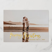 Carte De Vœux En Aluminium minimum moderne 1 photo vert script Noël (Recto)