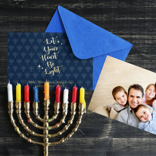 Carte De Vœux En Aluminium Minorah de coeur clair Menorah Photo personnalisée