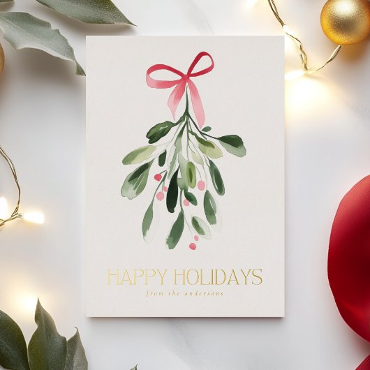 Carte De Vœux En Aluminium Mistletoe simple sans photo Or de Noël