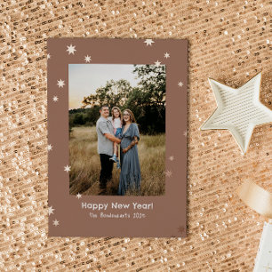Carte De Vœux En Aluminium Mocha Simple Étoiles Brillantes Une Photo Bonne An