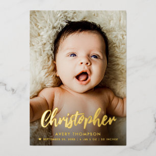 Carte De Vœux En Aluminium Modèle Baby Boy Name script personnalisé photo nai