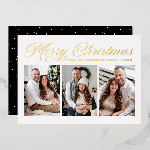 Carte De Vœux En Aluminium Modèle de Noël en calligraphie dorée Merry Christm