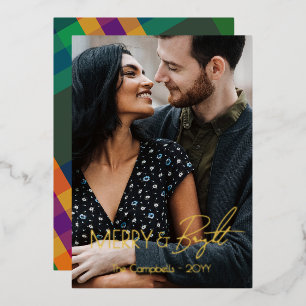 Carte De Vœux En Aluminium Modèle de photo de Noël Merry & Bright avec feuill