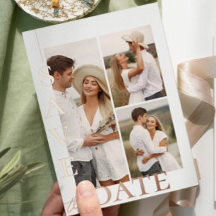 Carte De Vœux En Aluminium Modern 3 Photos Mariage Enregistrer la date
