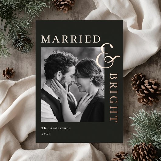 Carte De Vœux En Aluminium Modern Classic Gold Foil Married and Bright