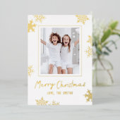 Carte De Vœux En Aluminium Modern Fun Snowflakes Merry Christmas Script Photo (Debout devant)