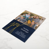 Carte De Vœux En Aluminium Modern Gold Script Joy Holiday Photo Card (Rotation)