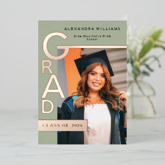 Carte De Vœux En Aluminium Modern Jade Graduation Announcement Rose Gold foil