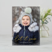Carte De Vœux En Aluminium Modern Let it Snow Script Photo (Debout devant)