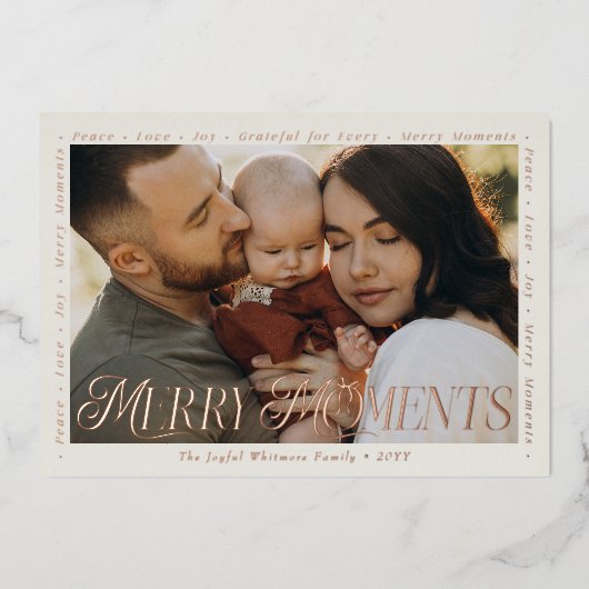 Carte De Vœux En Aluminium Modern Minimal Bow Merry Moments Photo Collage (Recto)