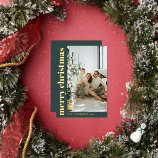 Carte De Vœux En Aluminium Modern Minimalist Photo Green Merry Christmas