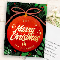 Modern Red Christmas Ball Ornament Botanical