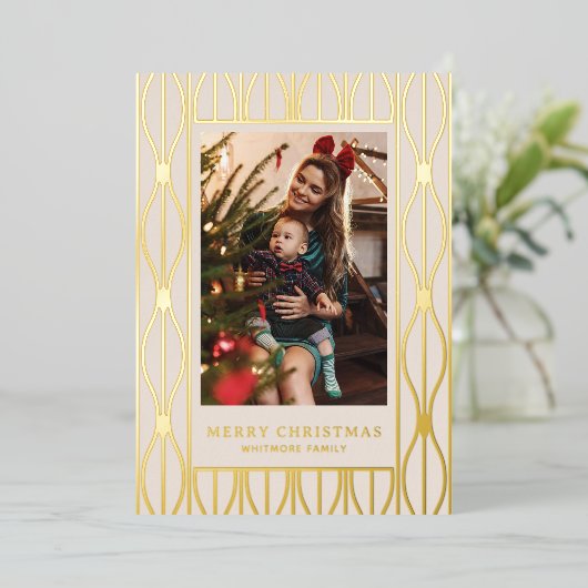 Carte De Vœux En Aluminium Modern Retro Ornament Pattern Photo Christmas (Debout devant)