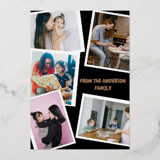 Carte De Vœux En Aluminium Modern Stylish 5-Photo Family Valentine’s Day