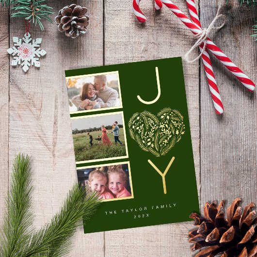 Carte De Vœux En Aluminium Modern Trois Photo Gree Joy Joyful Christmas Heart