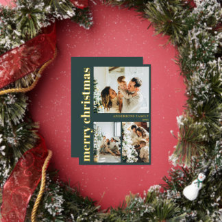 Carte De Vœux En Aluminium Modern Typography Minimal Green Merry Christmas