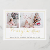 Carte De Vœux En Aluminium Moderne 2 Photos Script Joyeux Noël (Recto)