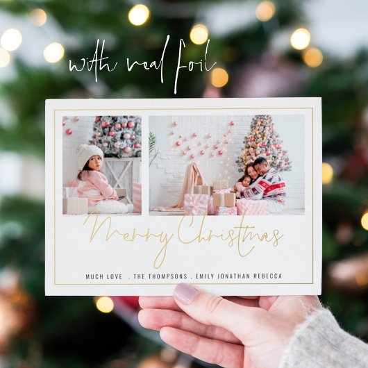 Carte De Vœux En Aluminium Moderne 2 Photos Script Joyeux Noël