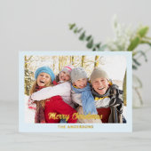 Carte De Vœux En Aluminium Moderne Bleu Glaçon Élégant Photo Plat Joyeux Noël (Debout devant)