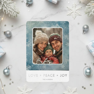 Carte De Vœux En Aluminium Moderne Blue neige Aimer Paix Joie Photo Noël