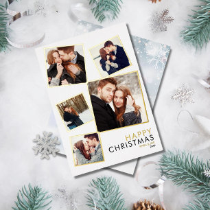 Carte De Vœux En Aluminium Moderne carte de Noël en collage de 5 photos avec 