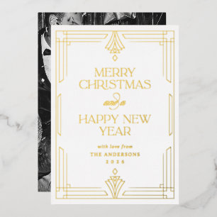 Carte De Vœux En Aluminium Moderne Classique Art Déco Noël Or Blanc