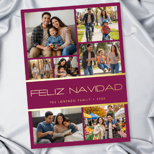Carte De Vœux En Aluminium Moderne Collage Photo Feliz Navidad 7 Bourgogne