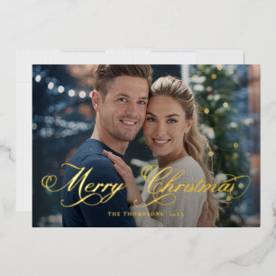 Carte De Vœux En Aluminium Moderne Élégant Classique Noël Photo Écriture