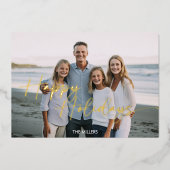 Carte De Vœux En Aluminium Moderne Joyeuses Fêtes Écriture Minimal 1 Photo (Recto)