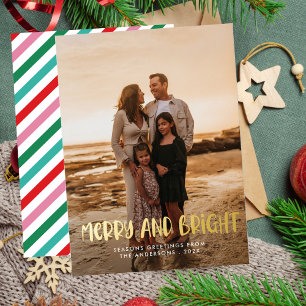 Carte De Vœux En Aluminium Moderne Joyeux et Lumineux Noël Rétro Coloré