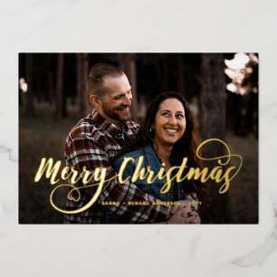 Carte De Vœux En Aluminium Moderne Joyeux Noël Élégant Photo Tartan