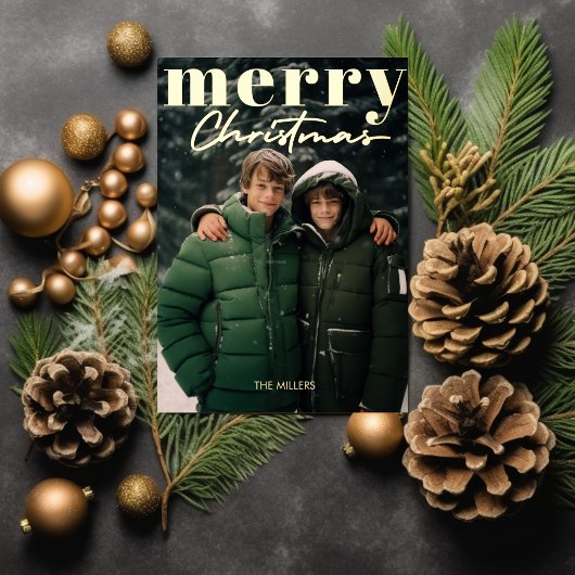 Carte De Vœux En Aluminium Moderne minimal Joyeux Noël 1 Photo Élégant