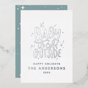 Carte De Vœux En Aluminium Moderne minimaliste de Noël bébé bleu élégant