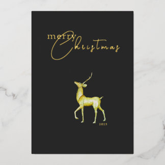 Carte De Vœux En Aluminium Moderne Minimaliste Joyeux Noël Renne en Or