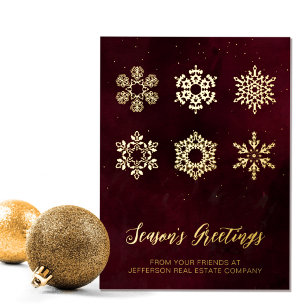 Carte De Vœux En Aluminium Moderne Red Gold Snowflakes Business
